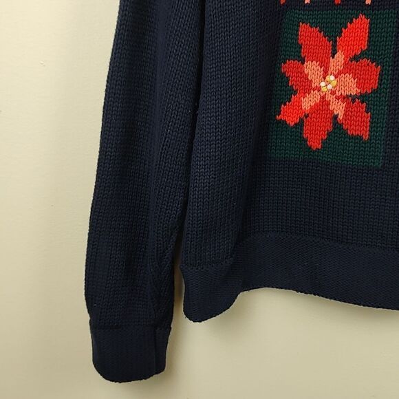 Liz Claiborne LizSport Chunky Knit Long Sleeve Cotton Holiday Sweater Size M - Picture 4 of 9